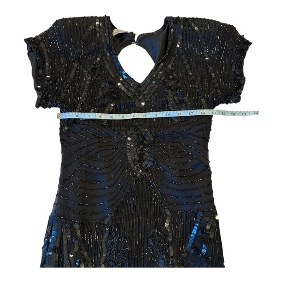 Stenay Vintage 80s Black Silk Beaded Sequin Midi Cocktail Party Small Gatsby - Picture 9 of 16